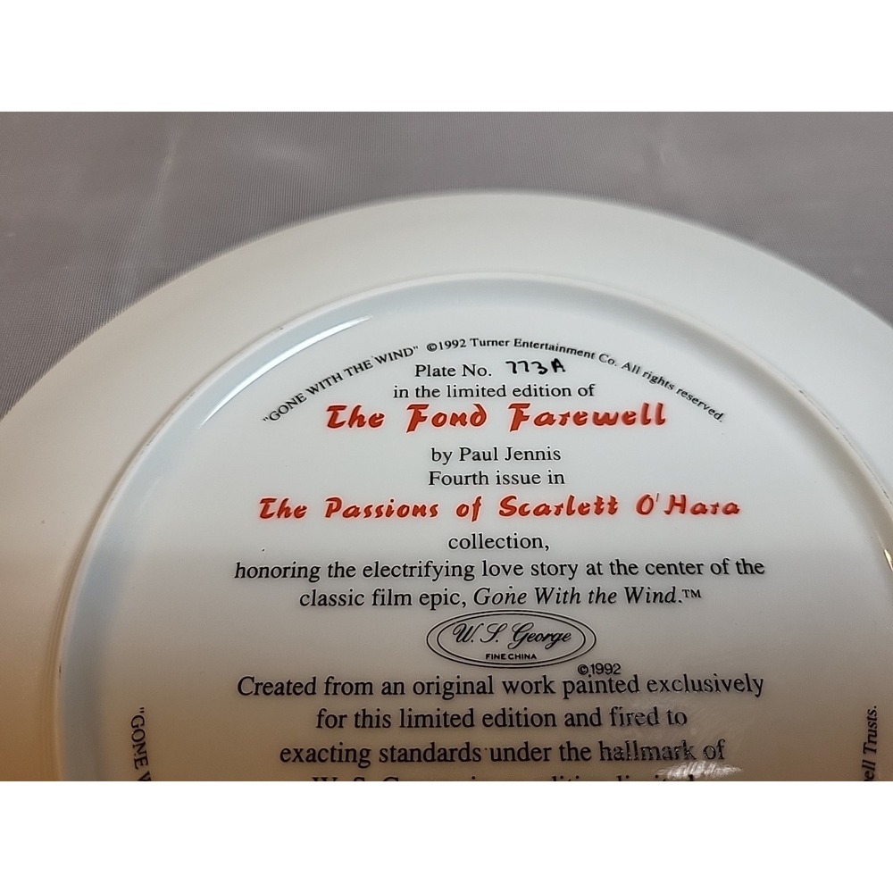 The Fond Farewell' Plate, 1992, Ltd Edt, 4th in Series, Vtg Gone With The Wind - Picture 2 of 5
